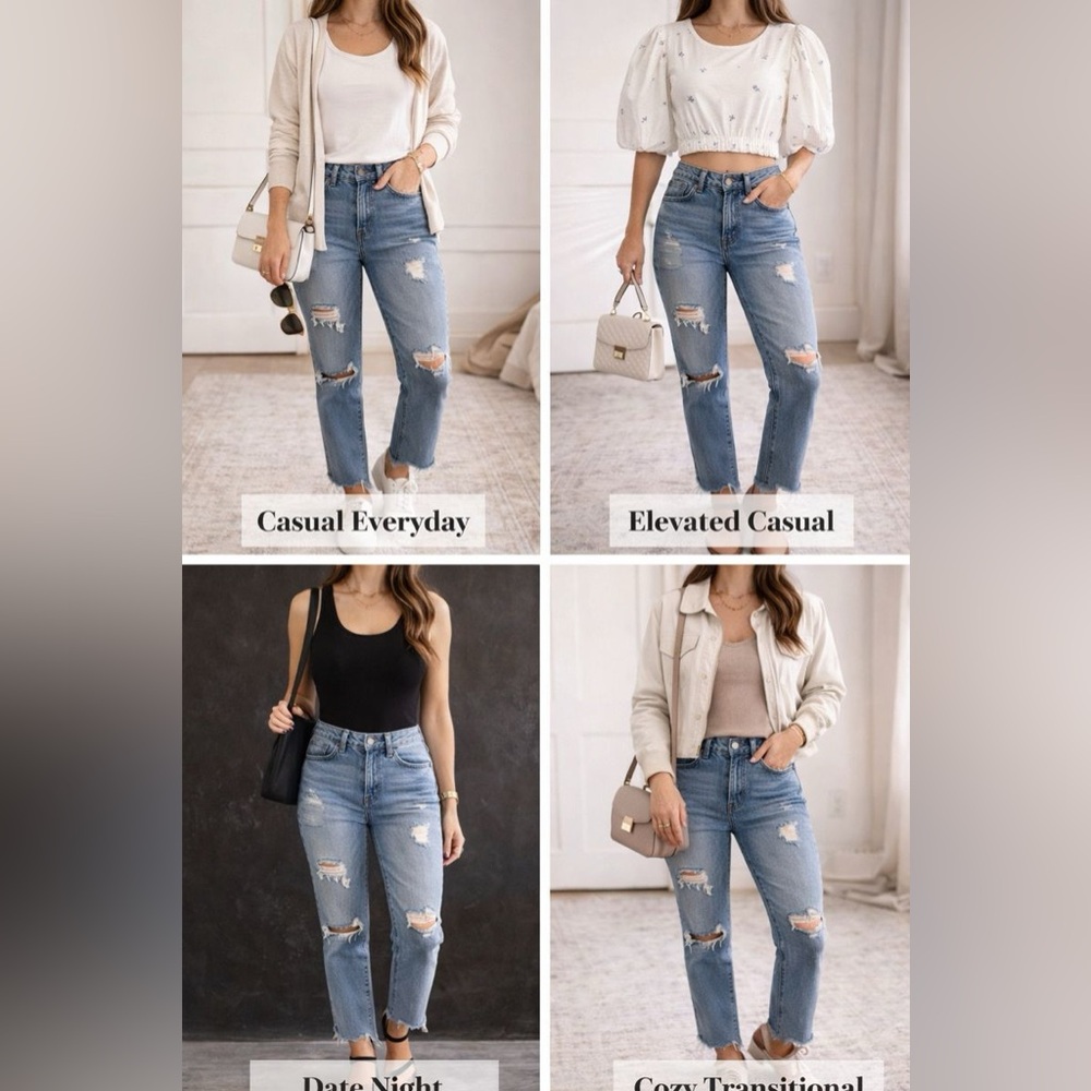 GAP Blue Distressed Straight Leg Jeans